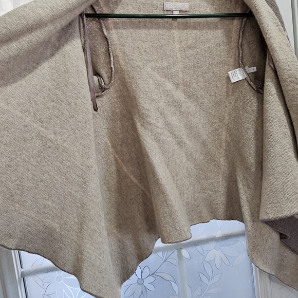 Women's Brown and Cream Open Front Sweater Benedetta B Wool Cashmere Blend Knit - Picture 8 of 13